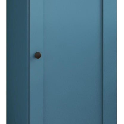 36" Teal Blue Solid Wood Adjustable Three Tier Library Bookcase with One Door