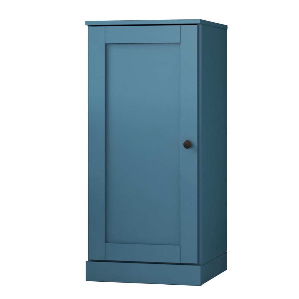 36" Teal Blue Solid Wood Adjustable Three Tier Library Bookcase with One Door — view 1