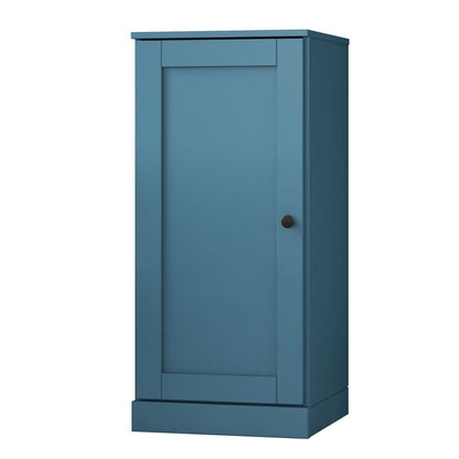 36" Teal Blue Solid Wood Adjustable Three Tier Library Bookcase with One Door