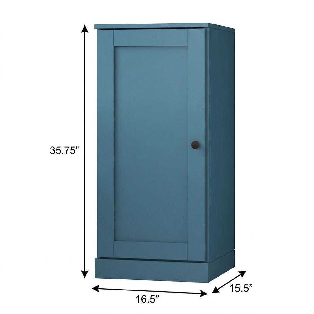 36" Teal Blue Solid Wood Adjustable Three Tier Library Bookcase with One Door — view 3