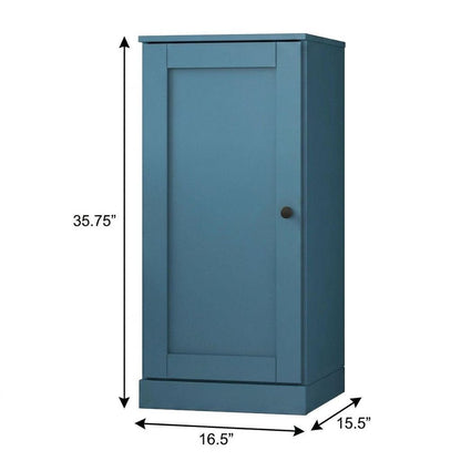 36" Teal Blue Solid Wood Adjustable Three Tier Library Bookcase with One Door