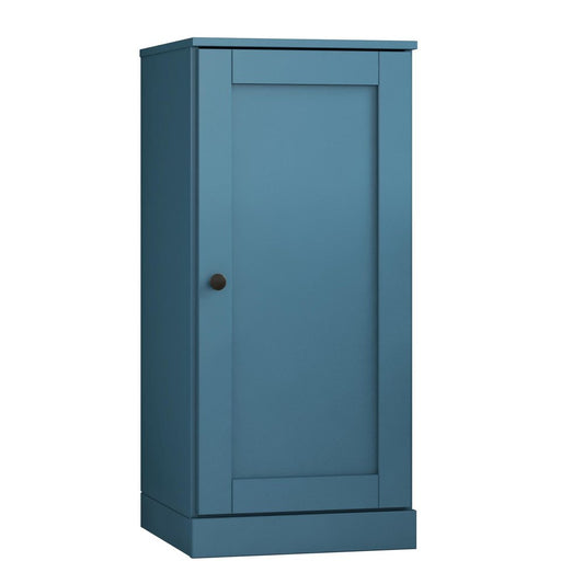 36" Teal Blue Solid Wood Adjustable Three Tier Library Bookcase with One Door