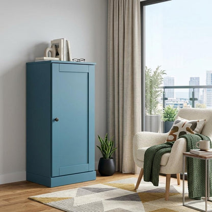 36" Teal Blue Solid Wood Adjustable Three Tier Library Bookcase with One Door HomeRoots