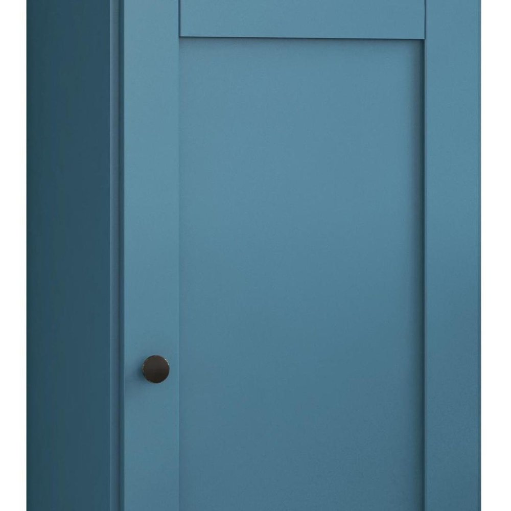 36" Teal Blue Solid Wood Adjustable Three Tier Library Bookcase with One Door
