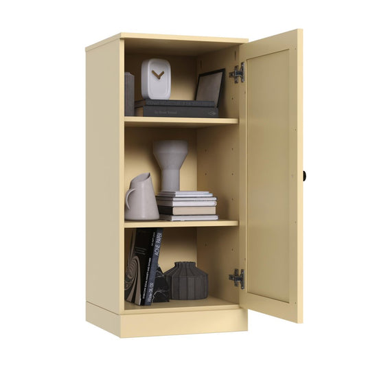 36" Yellow Solid Wood Adjustable Three Tier Library Bookcase with One Door