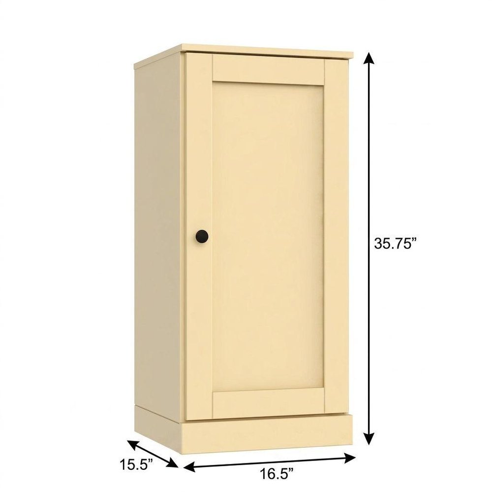 36" Yellow Solid Wood Adjustable Three Tier Library Bookcase with One Door — view 3