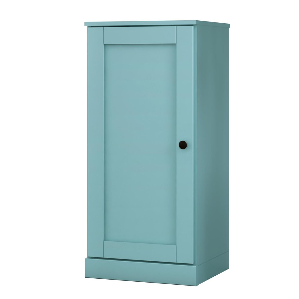 36" Aqua Solid Wood Adjustable Three Tier Library Bookcase with One Door HomeRoots