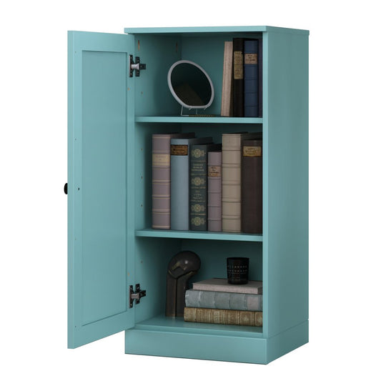 36" Aqua Solid Wood Adjustable Three Tier Library Bookcase with One Door