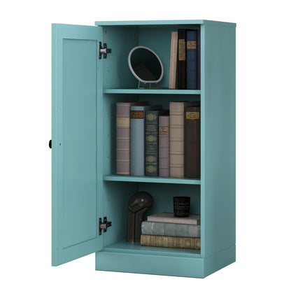 36" Aqua Solid Wood Adjustable Three Tier Library Bookcase with One Door