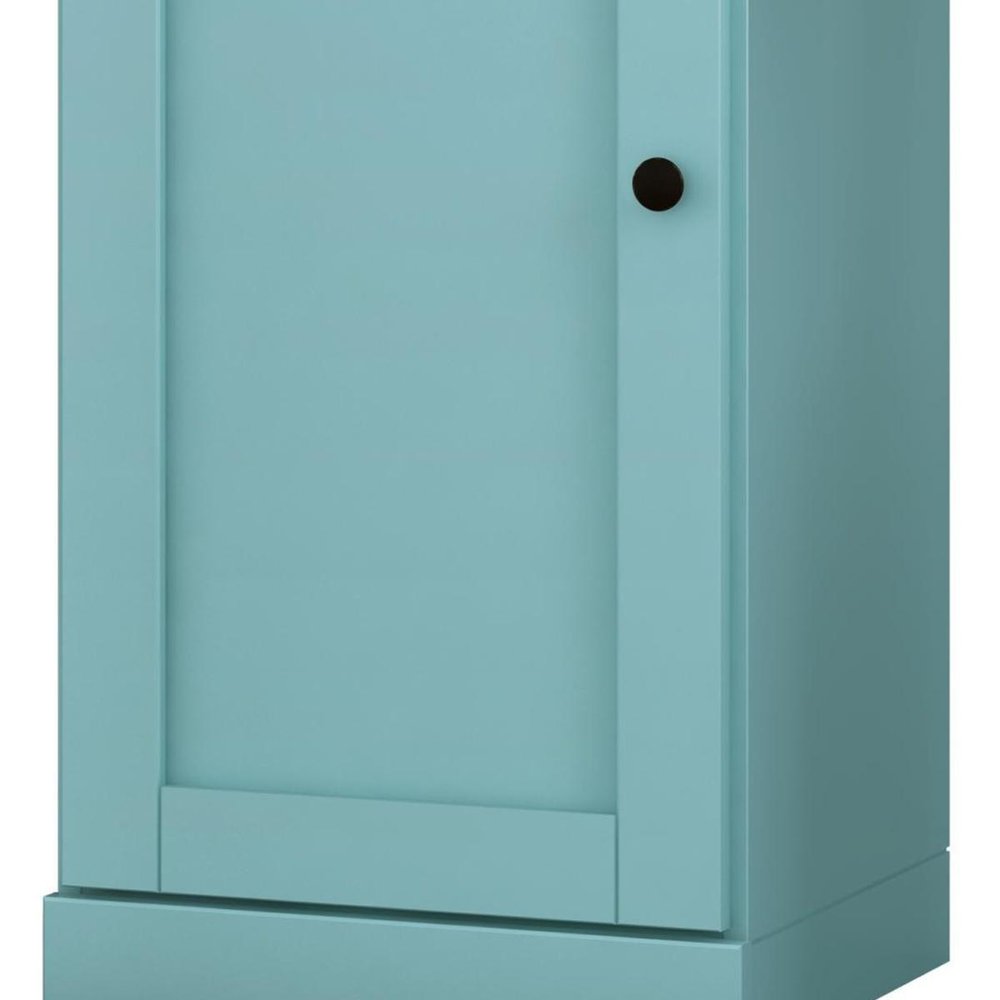 36" Aqua Solid Wood Adjustable Three Tier Library Bookcase with One Door HomeRoots