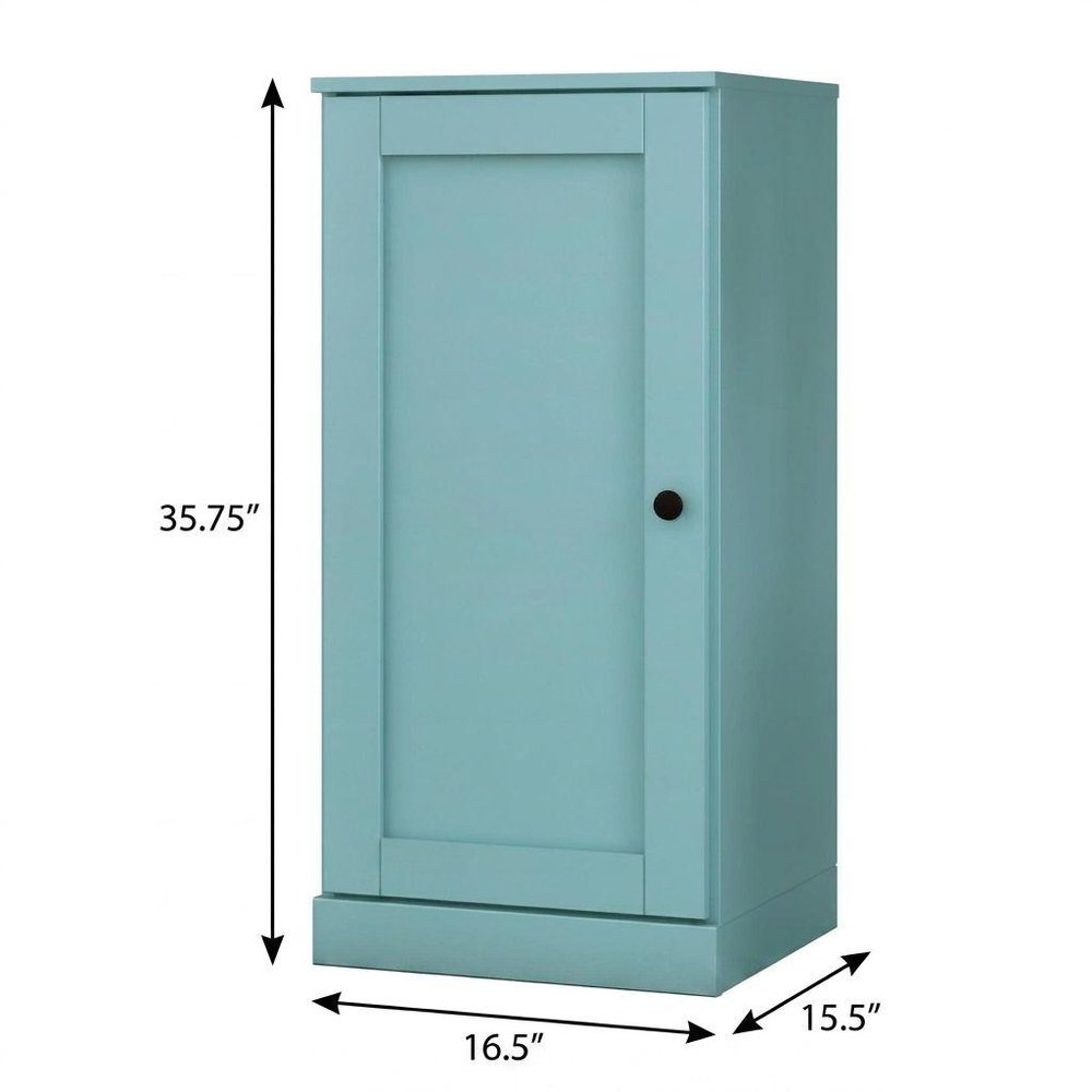 36" Aqua Solid Wood Adjustable Three Tier Library Bookcase with One Door — view 5