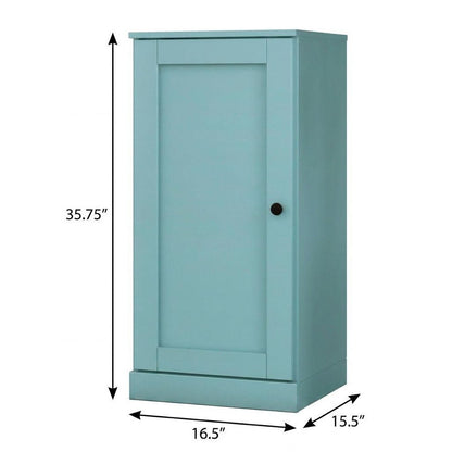 36" Aqua Solid Wood Adjustable Three Tier Library Bookcase with One Door HomeRoots