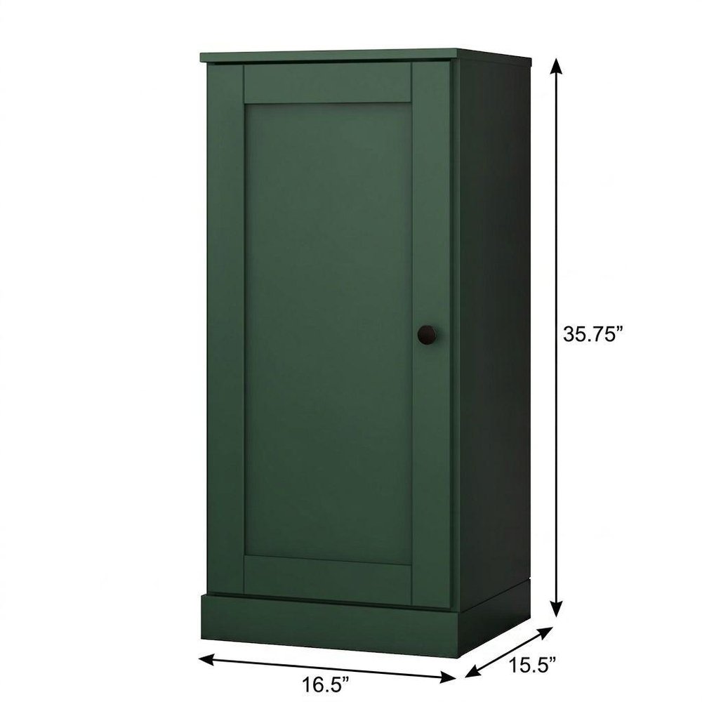 36" Green Solid Wood Adjustable Three Tier Library Bookcase with One Door — view 4