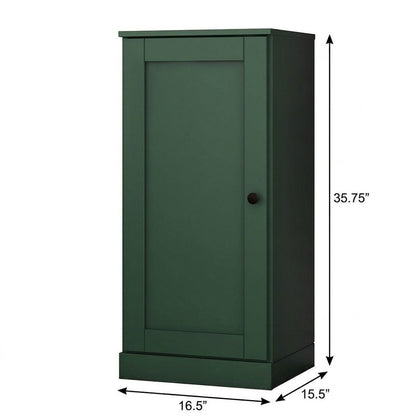 36" Green Solid Wood Adjustable Three Tier Library Bookcase with One Door