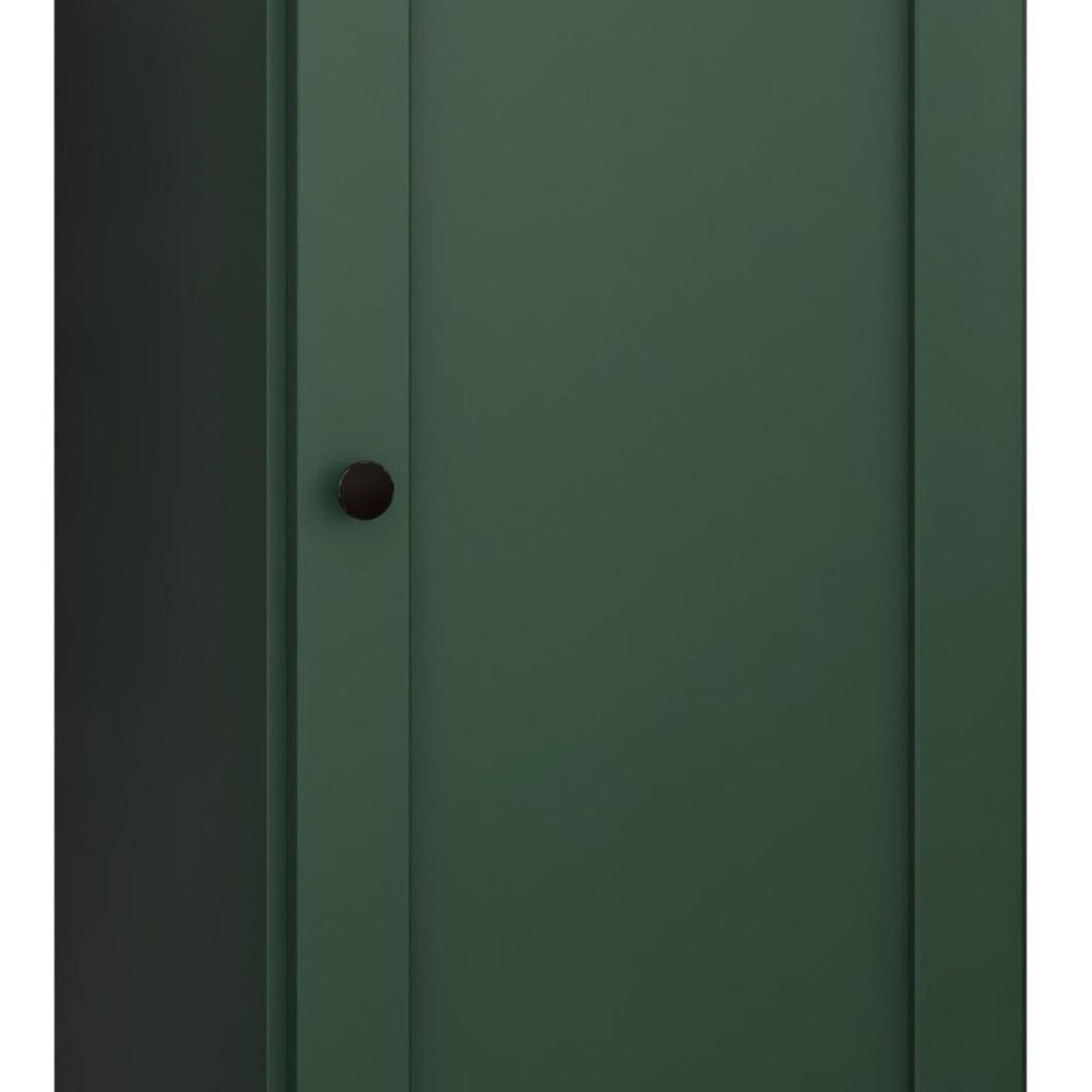 36" Green Solid Wood Adjustable Three Tier Library Bookcase with One Door