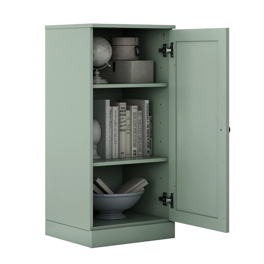 36" Sage Solid Wood Adjustable Three Tier Library Bookcase with One Door
