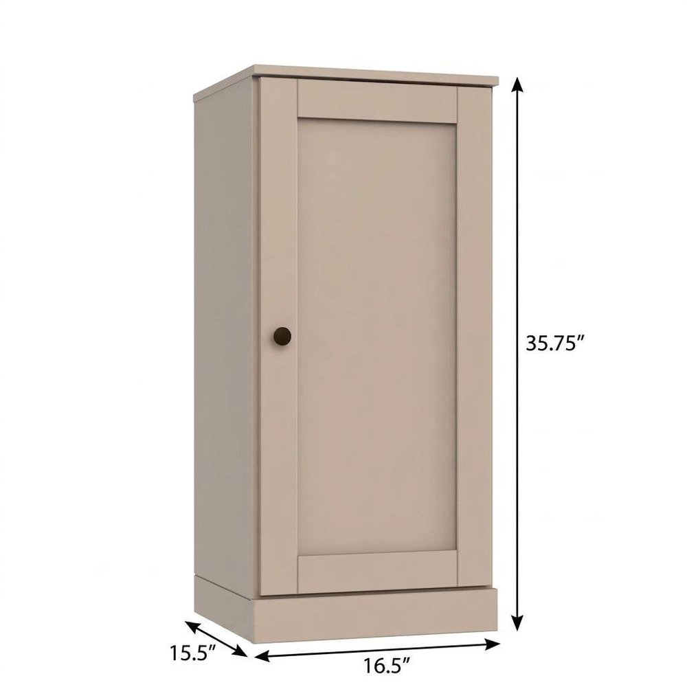 36" Beige Solid Wood Adjustable Three Tier Library Bookcase with One Door HomeRoots