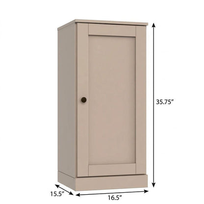 36" Beige Solid Wood Adjustable Three Tier Library Bookcase with One Door HomeRoots