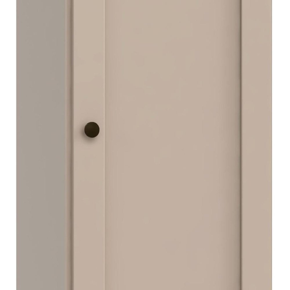 36" Beige Solid Wood Adjustable Three Tier Library Bookcase with One Door
