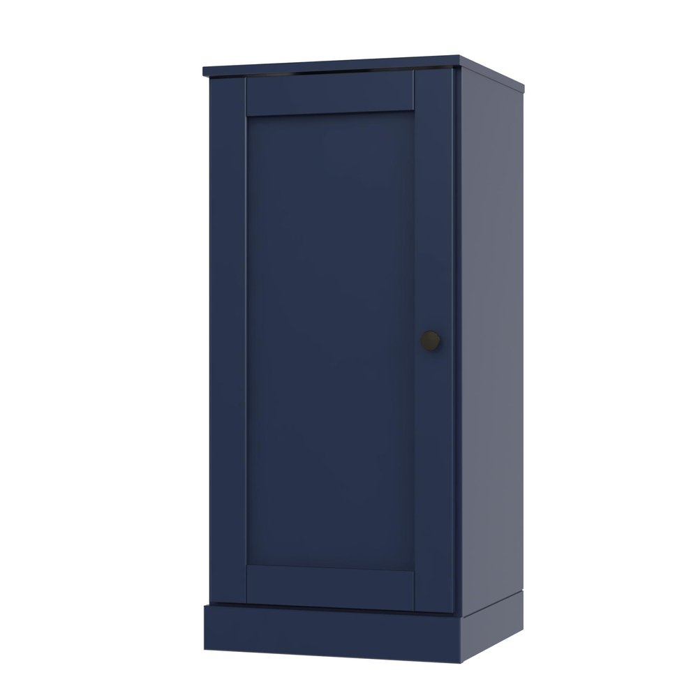 36" Navy Blue Solid Wood Adjustable Three Tier Library Bookcase with One Door — view 1