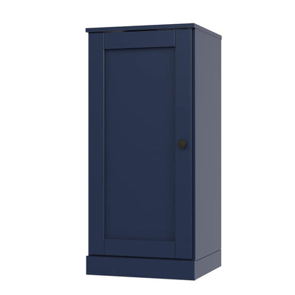 36" Navy Blue Solid Wood Adjustable Three Tier Library Bookcase with One Door