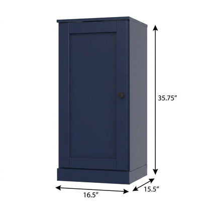 36" Navy Blue Solid Wood Adjustable Three Tier Library Bookcase with One Door
