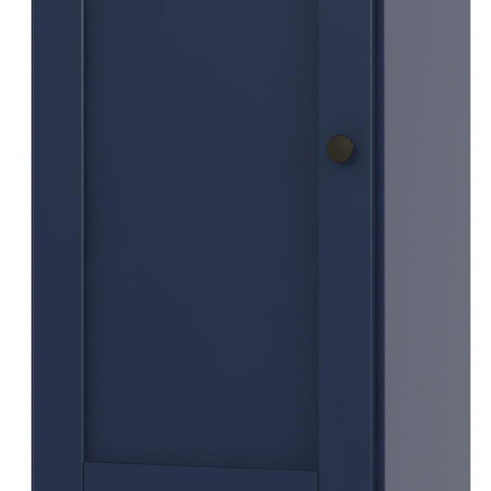36" Navy Blue Solid Wood Adjustable Three Tier Library Bookcase with One Door