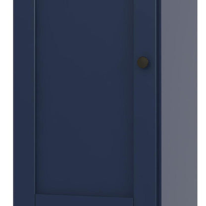 36" Navy Blue Solid Wood Adjustable Three Tier Library Bookcase with One Door