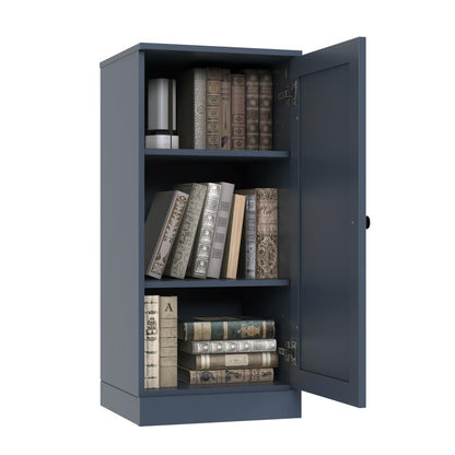 36" French Blue Solid Wood Adjustable Three Tier Library Bookcase with One Door