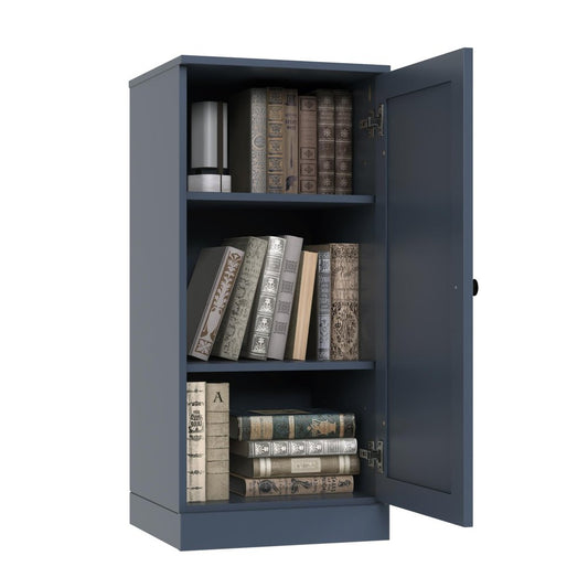 36" French Blue Solid Wood Adjustable Three Tier Library Bookcase with One Door