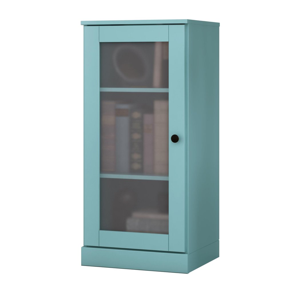36" Aqua Solid Wood Adjustable Three Tier Library Bookcase with One Door — view 1