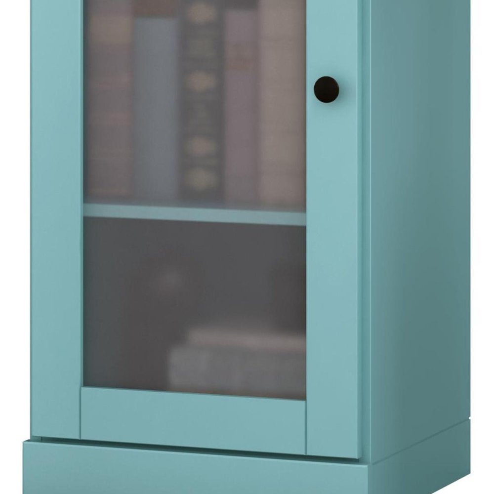 36" Aqua Solid Wood Adjustable Three Tier Library Bookcase with One Door HomeRoots