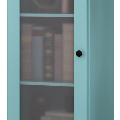 36" Aqua Solid Wood Adjustable Three Tier Library Bookcase with One Door HomeRoots