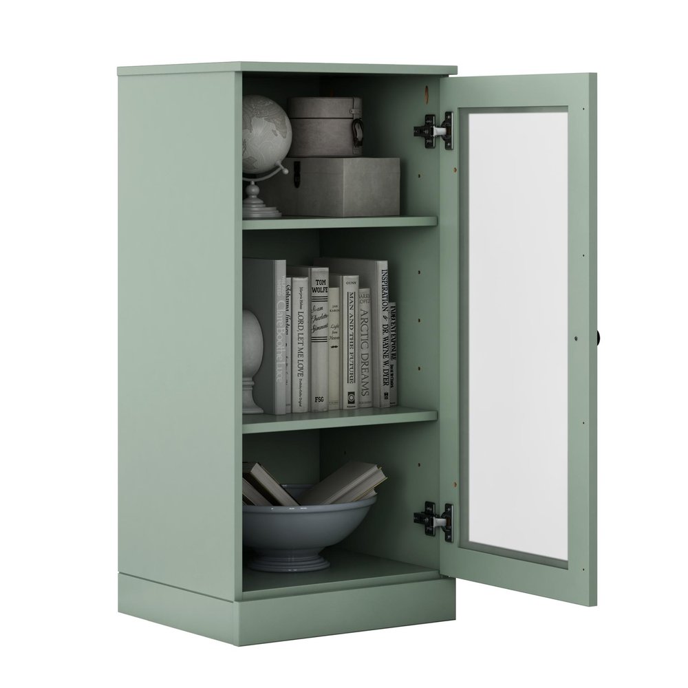36" Sage Solid Wood Adjustable Three Tier Library Bookcase with One Door — view 2