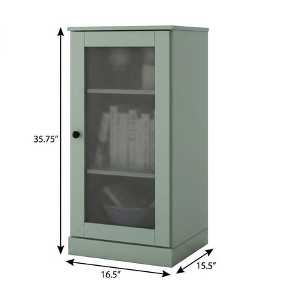 36" Sage Solid Wood Adjustable Three Tier Library Bookcase with One Door HomeRoots