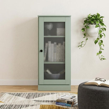 36" Sage Solid Wood Adjustable Three Tier Library Bookcase with One Door HomeRoots