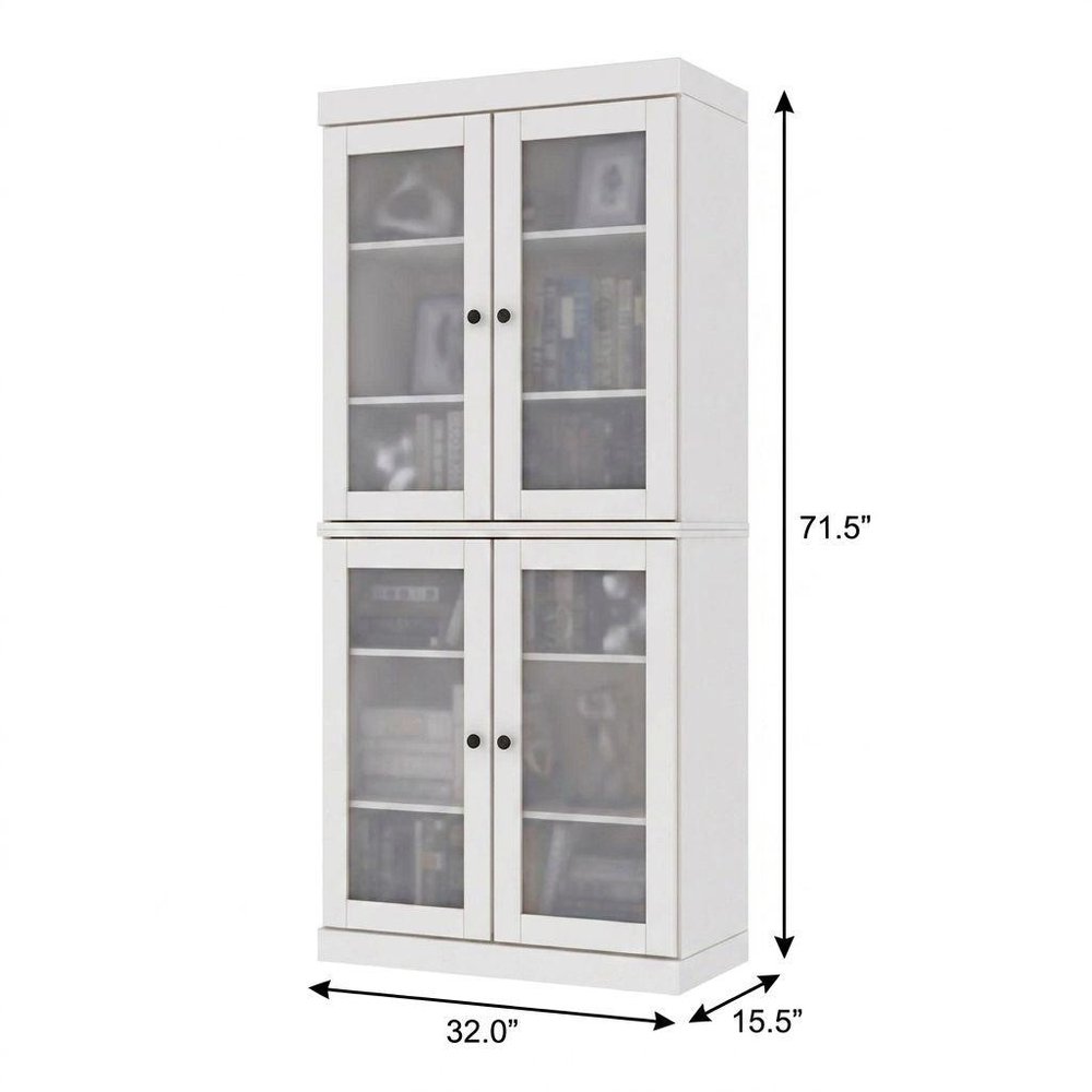 72" White Solid Wood Adjustable Six Tier Library Bookcase with Four Doors — view 2