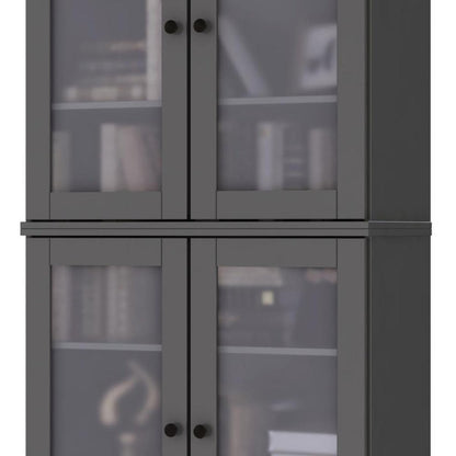 72" Gray Solid Wood Adjustable Six Tier Library Bookcase with Four Doors HomeRoots