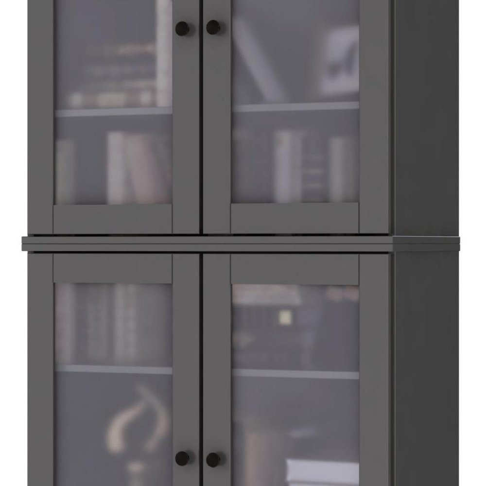 72" Gray Solid Wood Adjustable Six Tier Library Bookcase with Four Doors — view 2