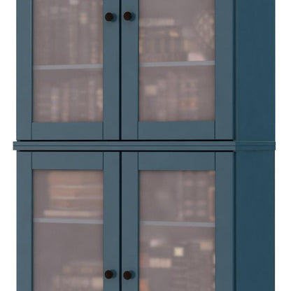 72" Teal Blue Solid Wood Adjustable Six Tier Library Bookcase with Four Doors HomeRoots