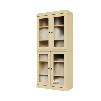 72" Yellow Solid Wood Adjustable Six Tier Library Bookcase with Four Doors
