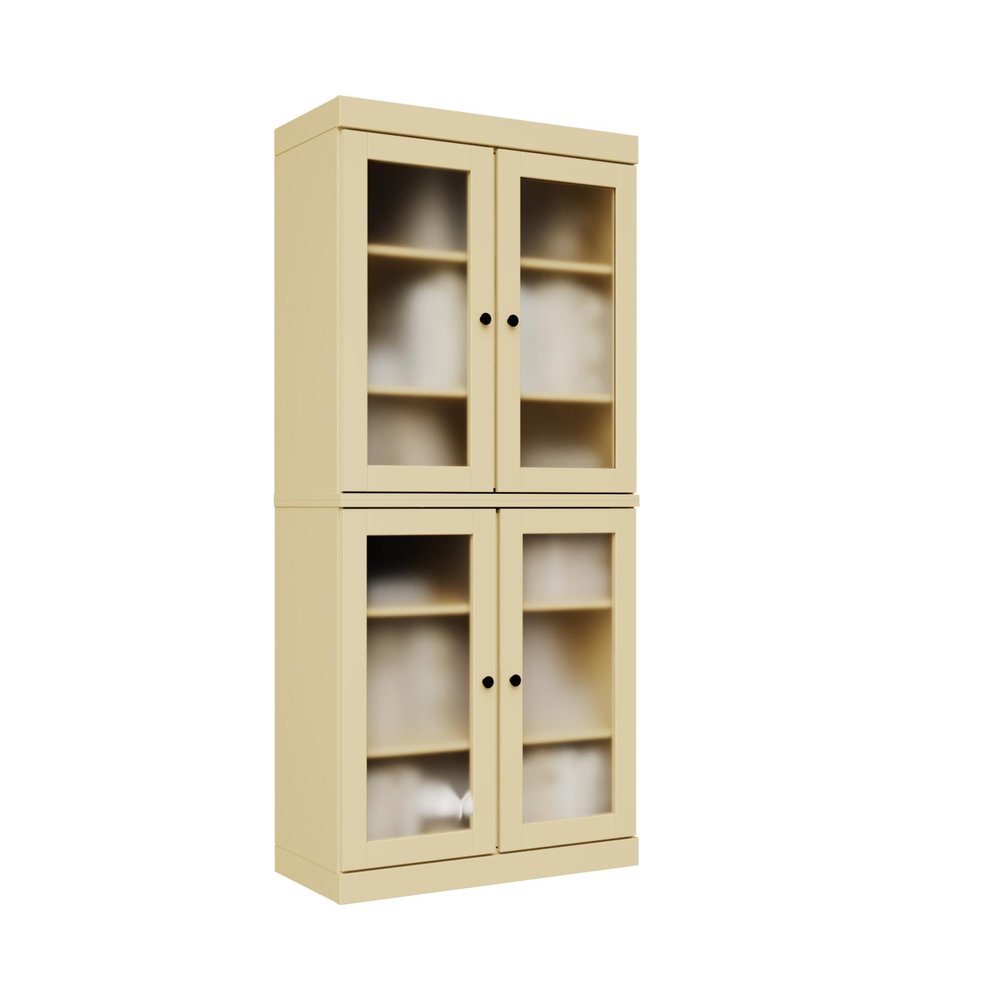 72" Yellow Solid Wood Adjustable Six Tier Library Bookcase with Four Doors — view 1