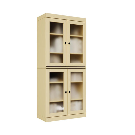 72" Yellow Solid Wood Adjustable Six Tier Library Bookcase with Four Doors