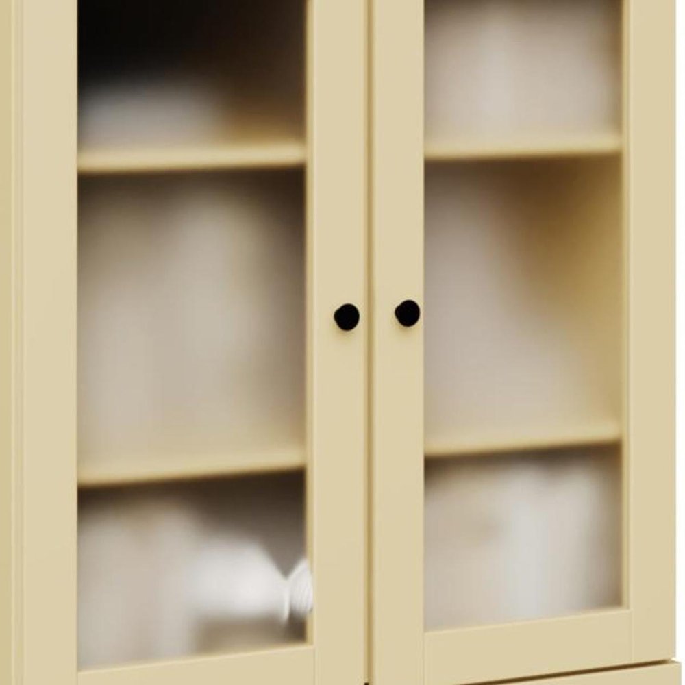 72" Yellow Solid Wood Adjustable Six Tier Library Bookcase with Four Doors HomeRoots