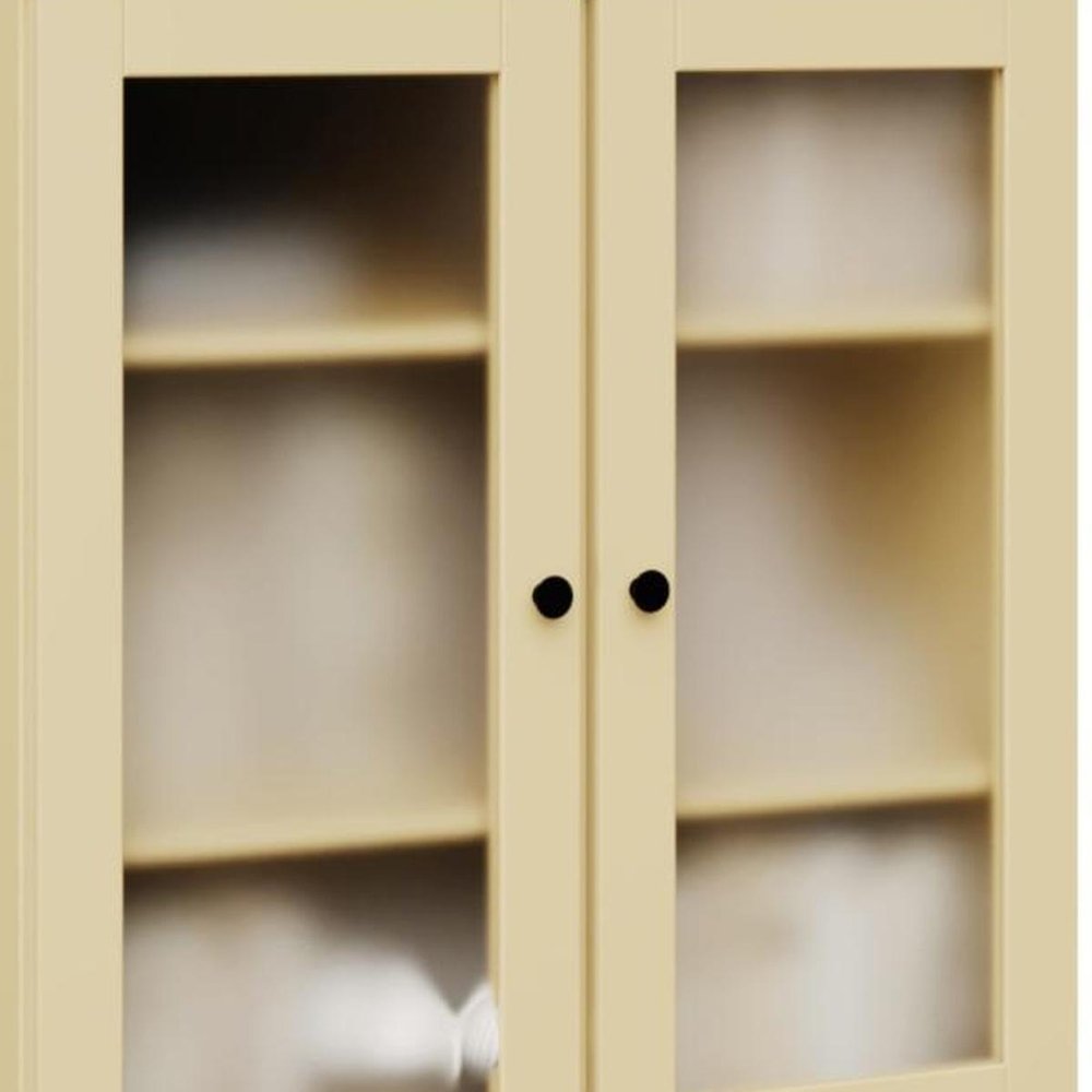 72" Yellow Solid Wood Adjustable Six Tier Library Bookcase with Four Doors — view 3