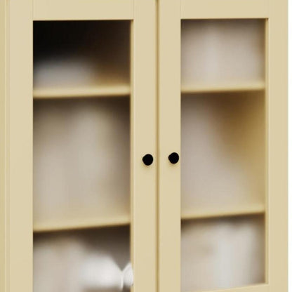 72" Yellow Solid Wood Adjustable Six Tier Library Bookcase with Four Doors HomeRoots