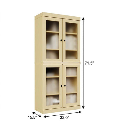 72" Yellow Solid Wood Adjustable Six Tier Library Bookcase with Four Doors HomeRoots