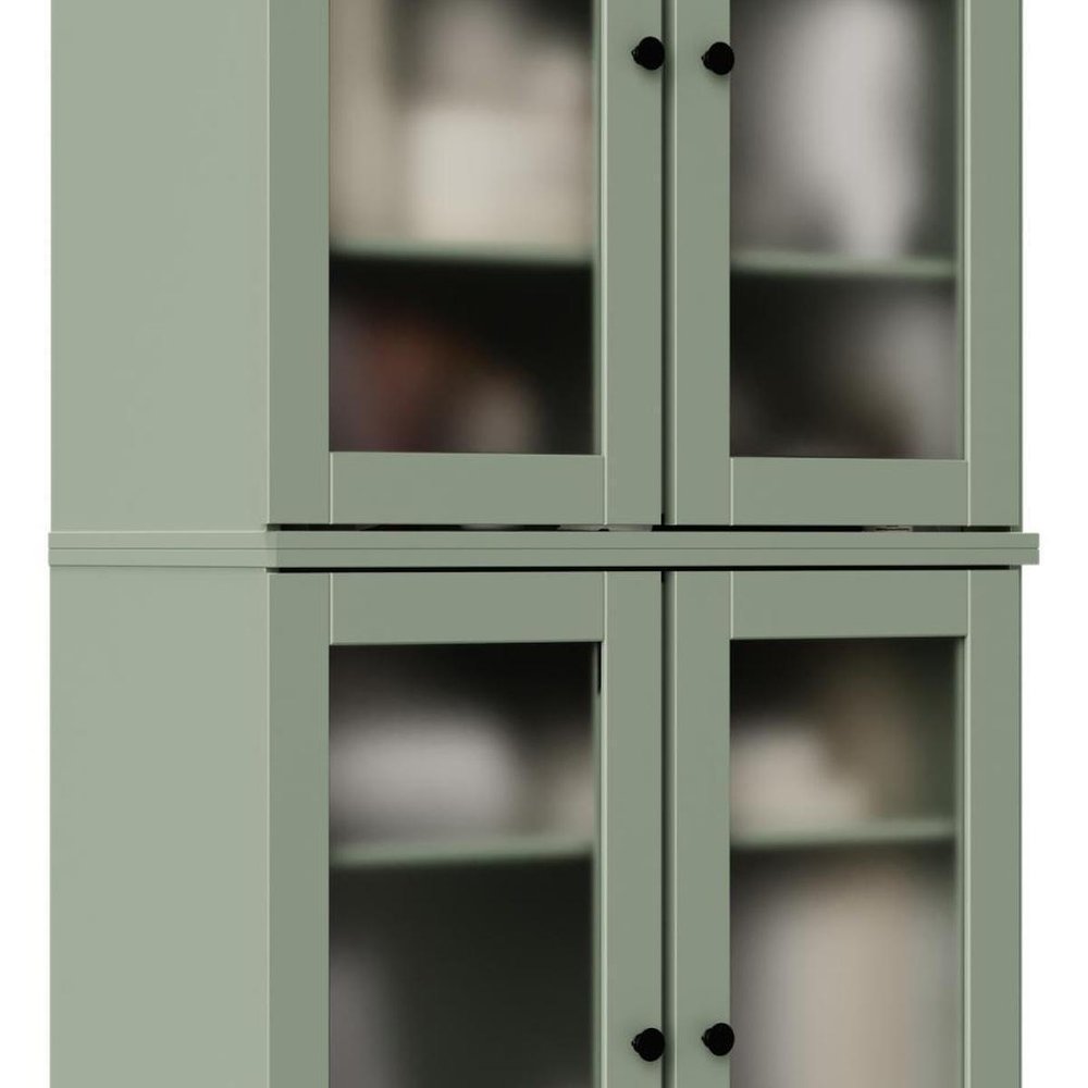 72" Sage Solid Wood Adjustable Six Tier Library Bookcase with Four Doors