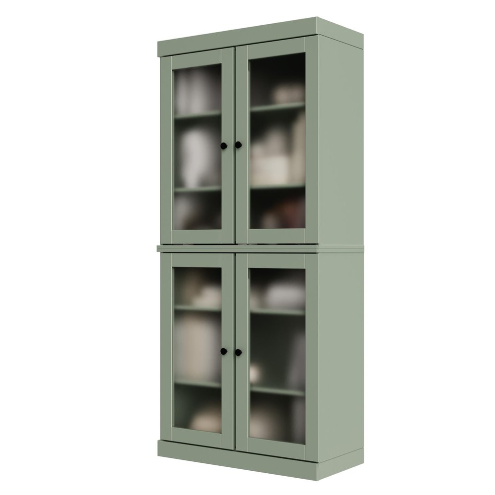 72" Sage Solid Wood Adjustable Six Tier Library Bookcase with Four Doors — view 1