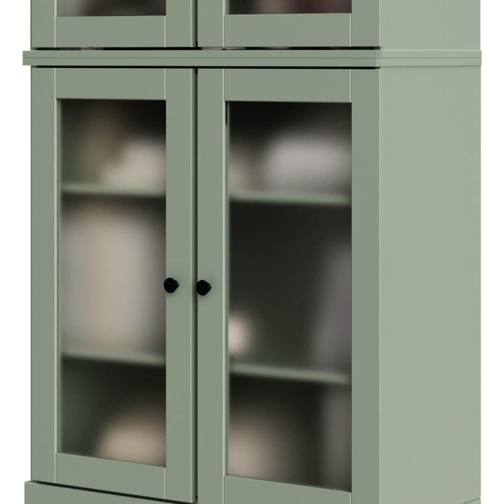 72" Sage Solid Wood Adjustable Six Tier Library Bookcase with Four Doors HomeRoots